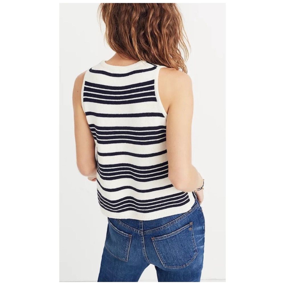 MADEWELL Stripe-Play Sleeveless Sweater Tank Bright Ivory Navy - Picture 2 of 5
